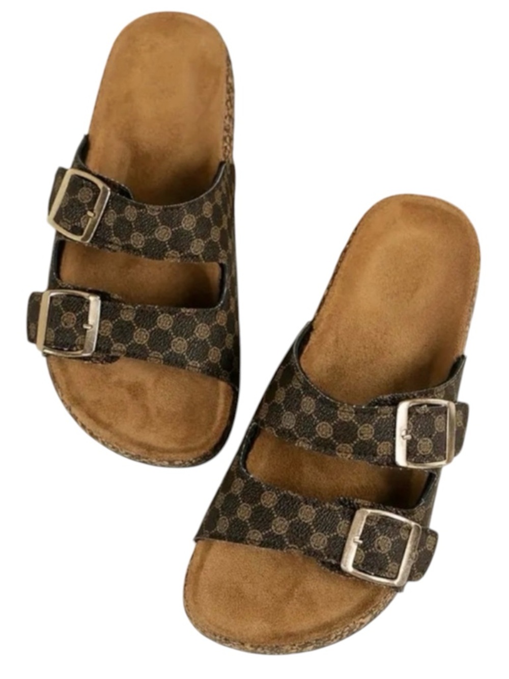 Women’s Double Buckle Slide Sandals, Brown Size 7